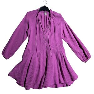 Magaschoni Long Sleeve Gauze Dress Purple Size Medium Organic Cotton